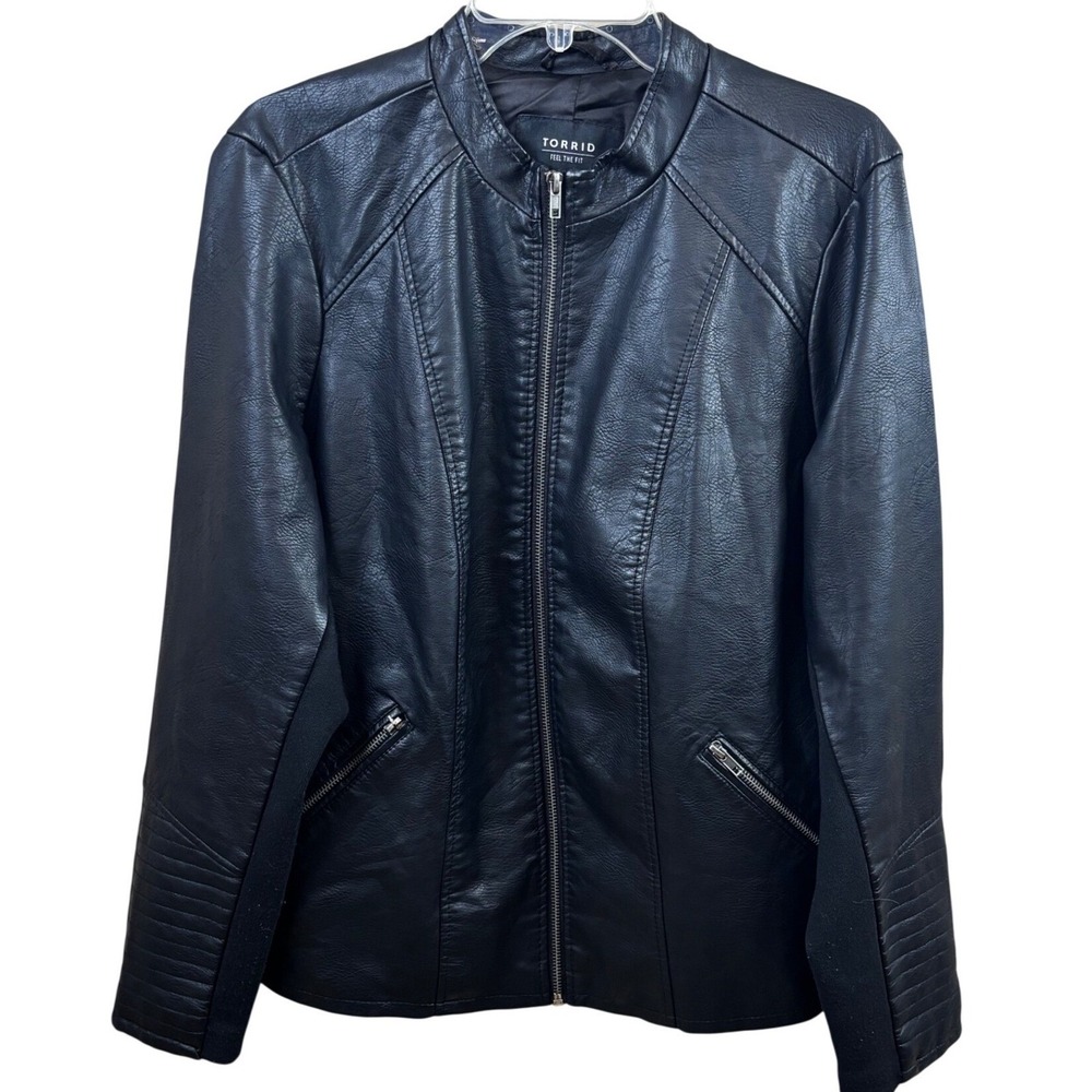 Torrid Womens Black Faux Leather Moto Jacket Ribbed Detail Plus Size 2 (18-20)